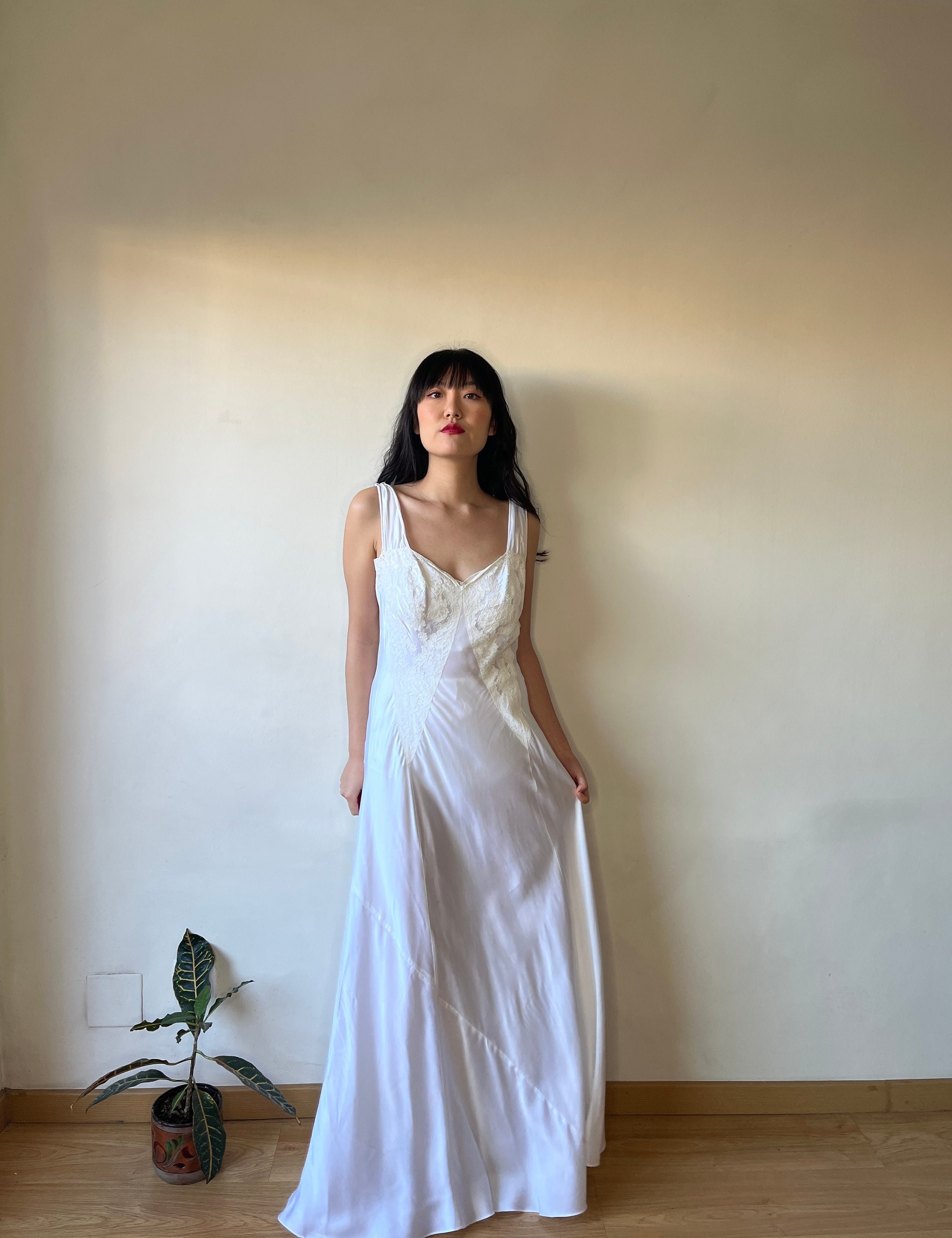 White silk night dress clearance