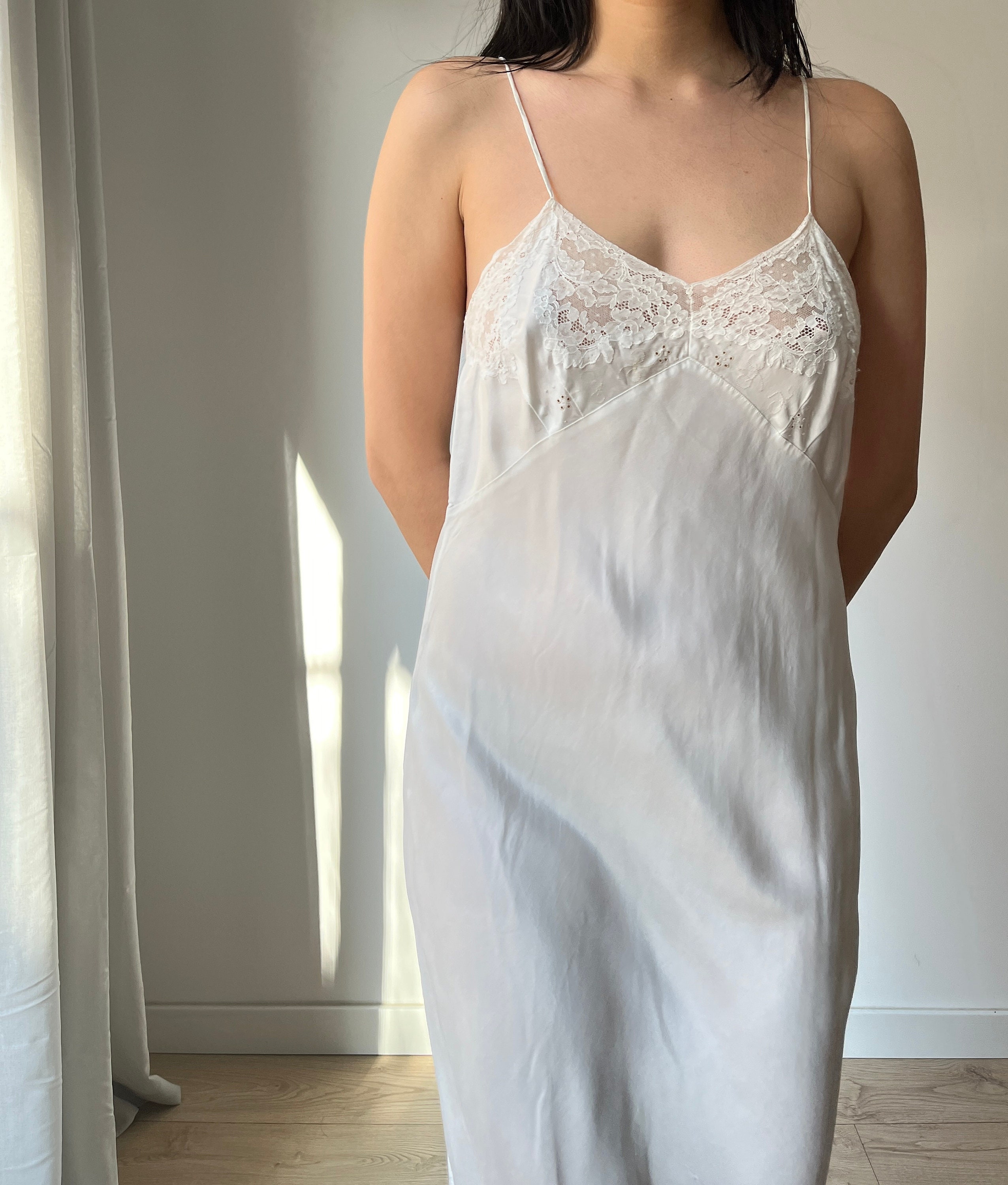 1930s Vintage Lace Silk Satin Slip Dress - Bias Cut Mini - Etsy