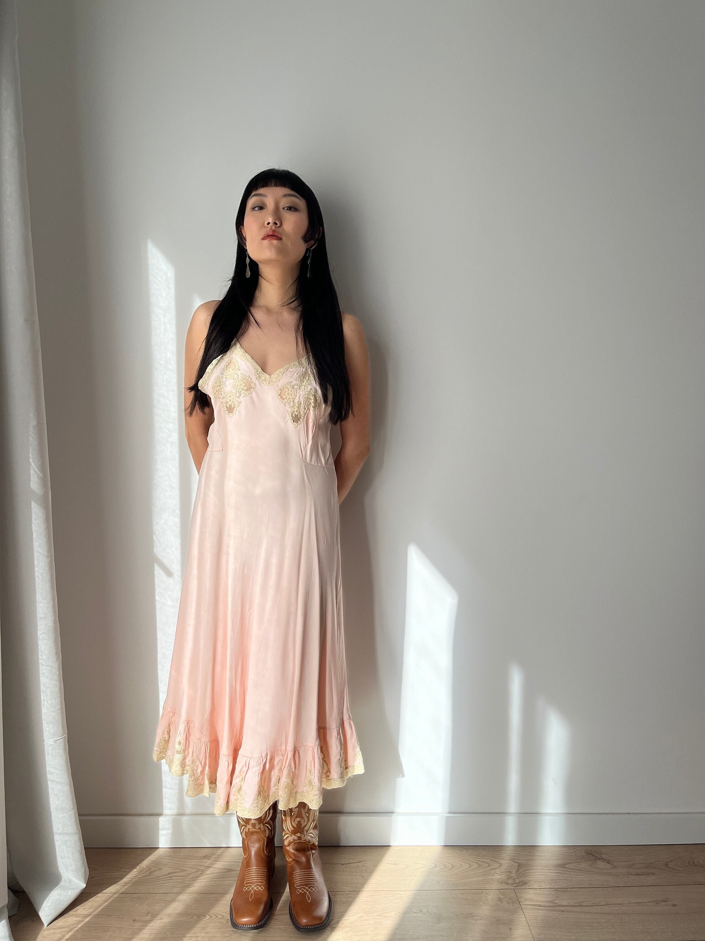 ワンピース 1930s Silk Crepe Lingerie Dress Size M~L 1930s Silk Crepe Lingerie Dress Size M~L – makky