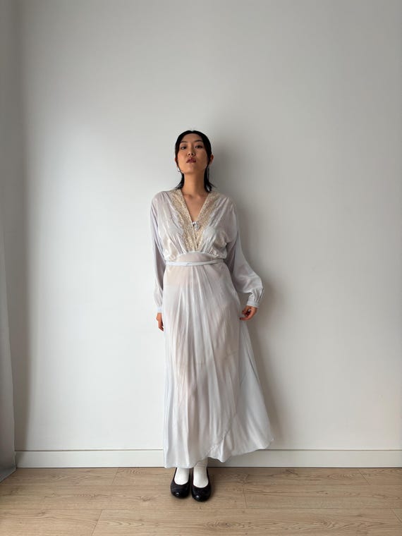 rayon satin dress Late 1930's Golden Yellow Satin Belted Long Sleeve Dress  THE WAY WE WORE