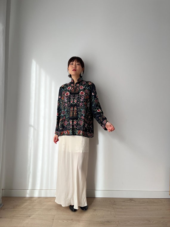 Vintage Embroidered Kimono Jacket: 1950s Cheongsam Style, Floral