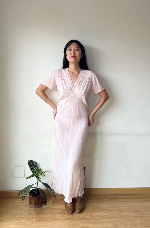 1940s Pale Pink Bias Cut Nightgown Lingerie Dress,