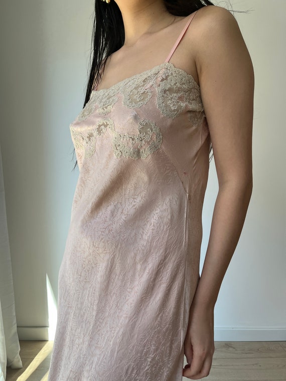 1930s Antique Pastel Pink Lace Liquid Satin Silk … - image 8