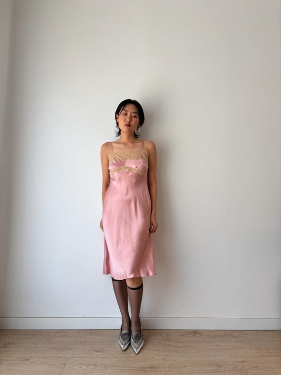 Vintage Pink Silk Slip Dress with Lace Trim, 90s Lingerie Dress Vintage Pink Silk Slip Dress with Lace Trim, 90s Lingerie Dress
