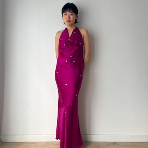 Vintage 90s 2000s Y2K liquid silk satin hot pink silk slip long maxi camisole underdress, Silk dress, Vintage Pajamas, Night Summer Dress