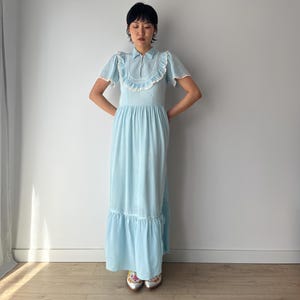 1940s Silk Satin Lace Nightgown: Antique Blue Maxi Dress