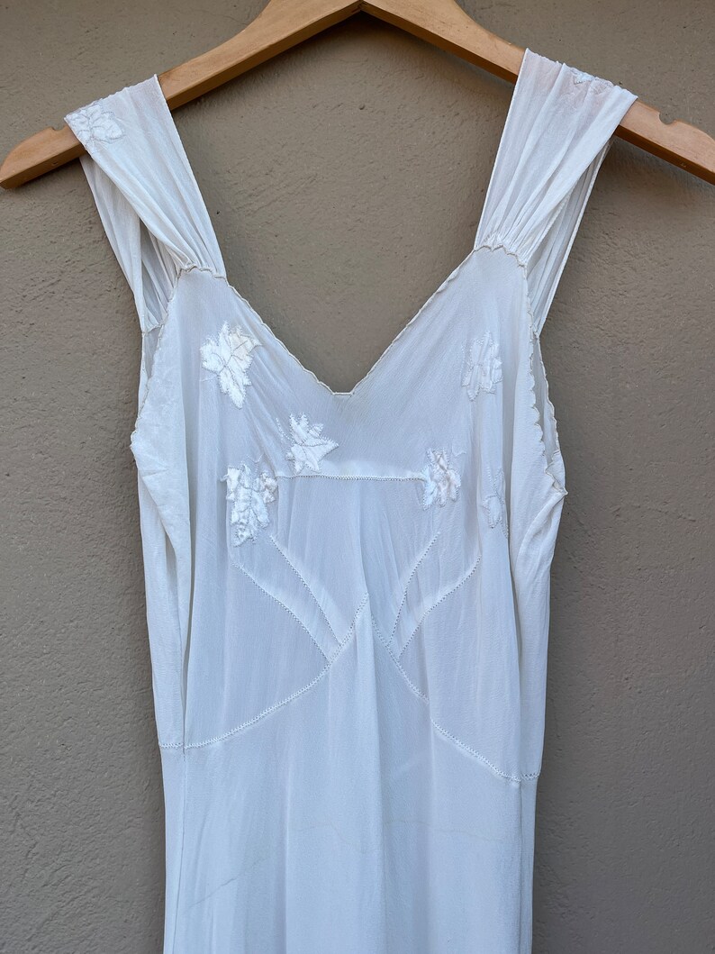 1930s Antique Bias Cut White Cream Pure Silk Embroidered Nightgown ...