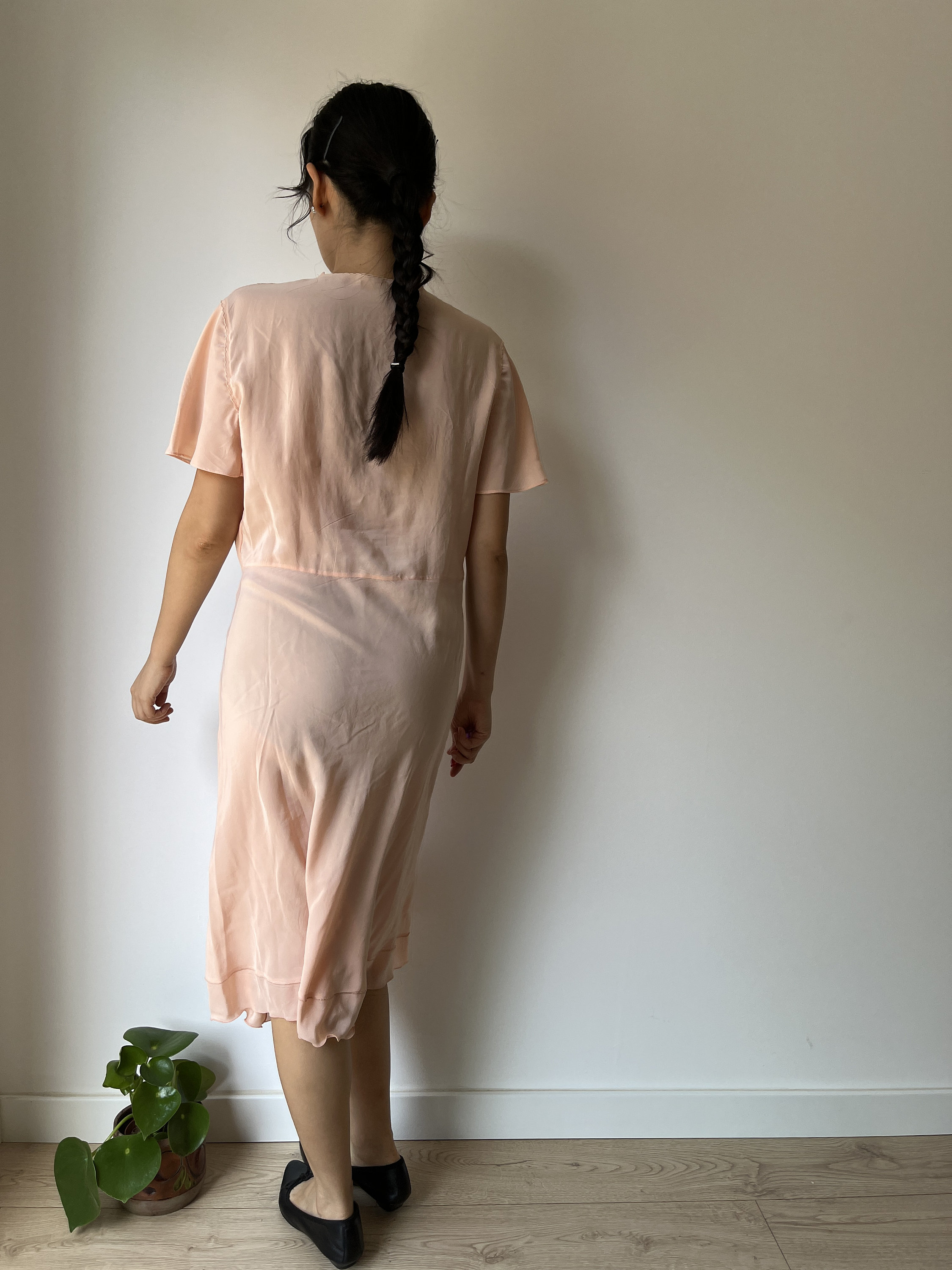 PEONY vintage 1950s Silk Nightgown slip dress, Dusty Pink bias cut hand embroidered gown