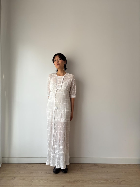 white christmas dresses Ivory Hand-Embroidered Pure Silk-Cotton (Cutwork) Collared Short Dress