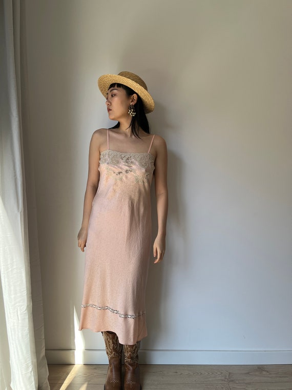 1930s Antique Pastel Pink Lace Liquid Satin Silk … - image 2