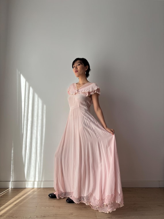 1930s Pink Silk Lace Maxi Dress With Bow Detail - Etsy Denmark