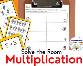 Thanksgiving Multiplication Solve the Room: Printable Worksheet Game for Kids - 3rd Grade Fun - Thanksgiving Activity for Kids