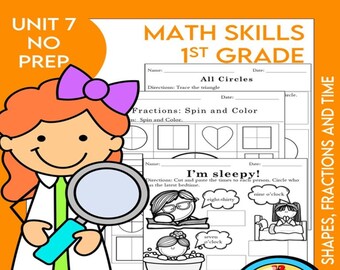 Illustrative Mathematics Unit 7 - Fractions, Shapes and Time Worksheets - Answer Key Included - Math workbook