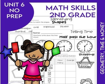 2nd Grade Math Worksheets - Money and Coins - Telling Time Printable - Shapes Worksheets - Elapsed Time Activities - Counting Coins