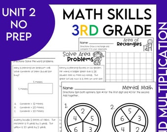 Area & Multiplication - 3rd Grade Math Worksheets - Unit 2 Extra Practice Worksheets - Elementary Math Practice - Printable workbook