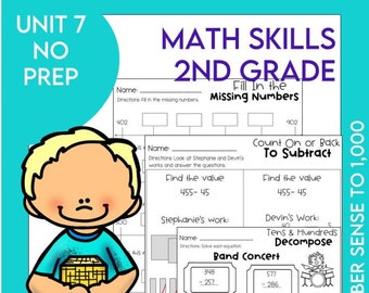 Sumar y restar hasta 1000 - Unidad ilustrativa de matemáticas 7 - Hojas de trabajo de matemáticas de segundo grado
