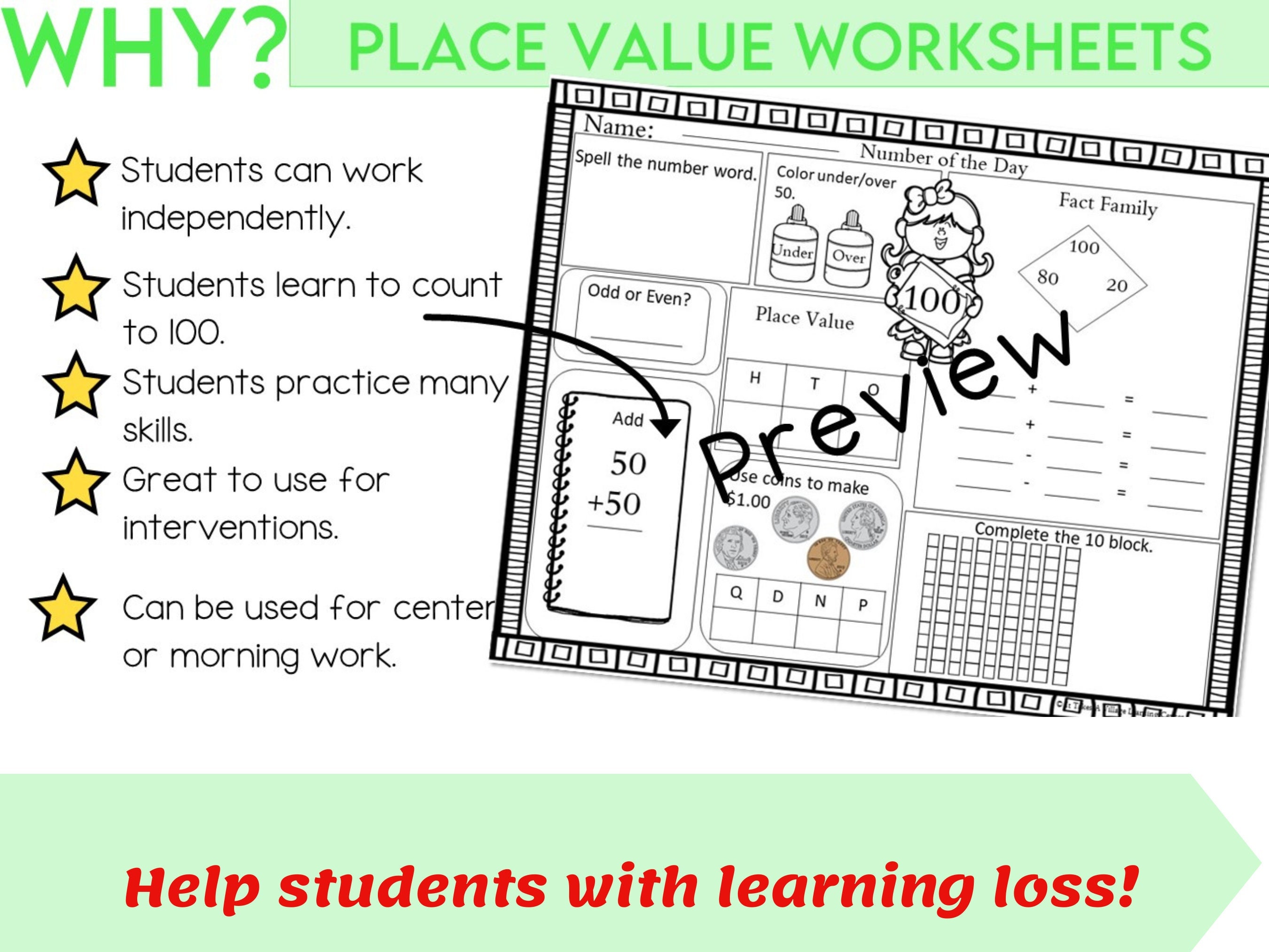 1st-2nd Grade Place Value Worksheets: Math Activities (printable PDF ...
