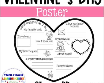 Valentine's Day Writing Activity: Heart Coloring Craft (PDF Pattern)