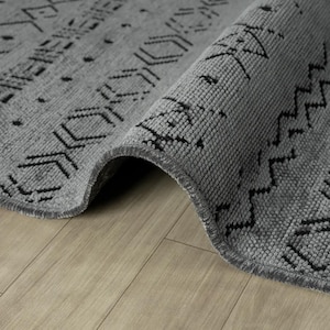Custom Anthracite Kilim Rug: Washable Cotton Chenille Runner, Non-Slip