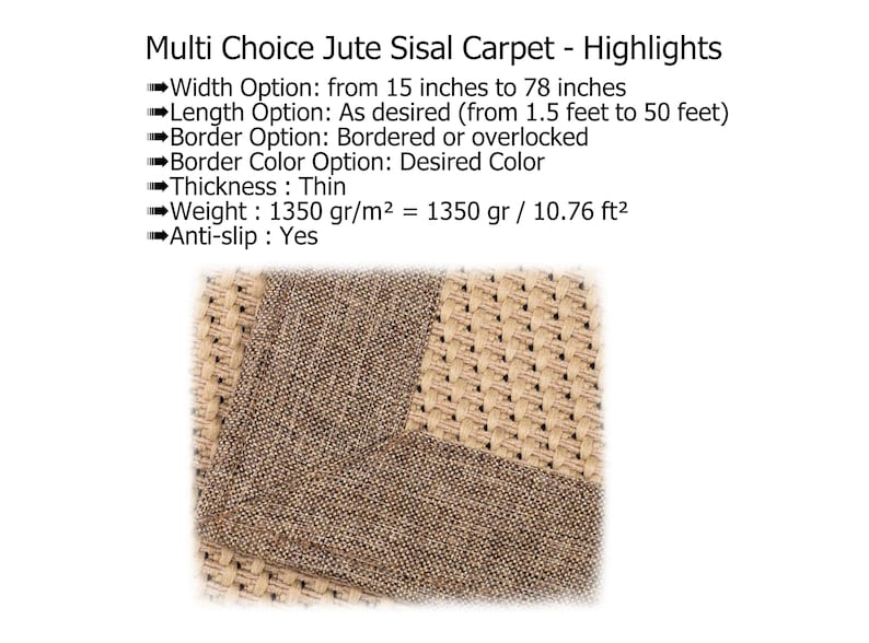 Cool CUSTOM Scalloped Jute Sisal RUGs Runner for Stairs Kitchen Hallway, Non-Slip Cut to Size Handmade Minimalist Home Decor Carpet, image 7