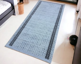 Custom Cut Runner Rug: Non-Slip Washable Ecru Gray Rug