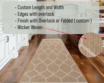 Sisal-Jute Customizable Rug Runner for Home Floor, Beige and White, Custom Size Carpet for Stairs Hallway