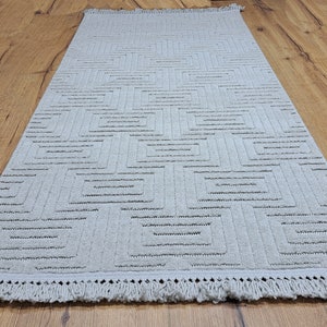 Gray Geometric Runner Rug: Custom Size Cotton Polyester Carpet