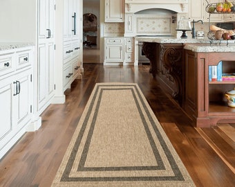Natural Sisal Look Jute Rug Runner: Beige & Black Home Decor Carpet