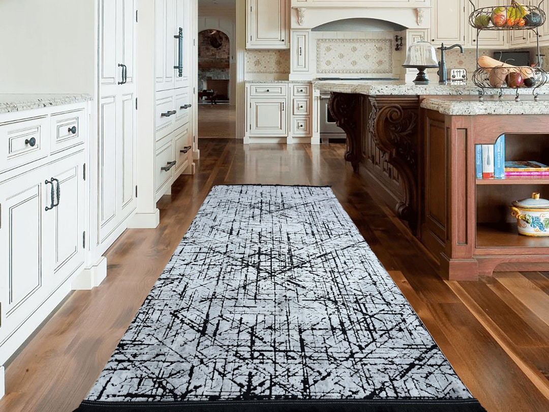 CUSTOM SIZE Gray Black Rug Runner Extra Long Home Decor Carpet Rug by