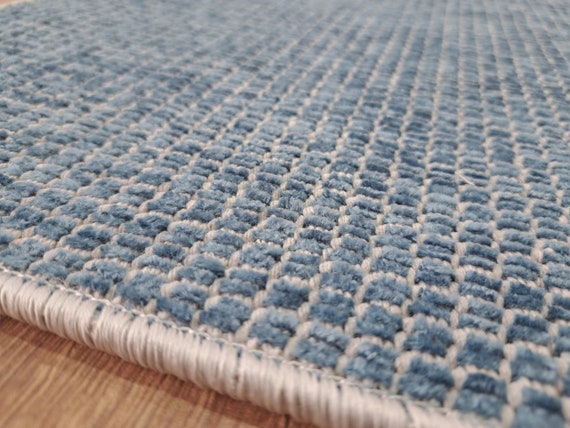 Sky Blue Checkered Rug: Custom Solid Color Runner