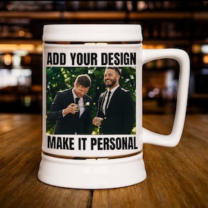 Custom Photo Beer Mug | Personalized Stein, Groomsman Best Man Gift, 22oz