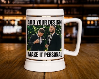 Custom Photo Beer Mug | Personalized Stein, Groomsman Best Man Gift, 22oz