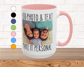 tasse à café personnalisée avec texte photo | Personnalisé | 11 oz et 15 oz céramique rose