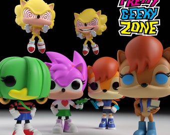 Custom Sonic the Hedgehog Funkos Set 1 Super Sonic, Amy, Sally, Tekno 