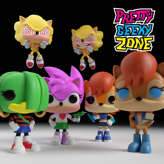 Custom Sonic the Hedgehog Funkos Set 1 Super Sonic, Amy, Sally, Tekno 