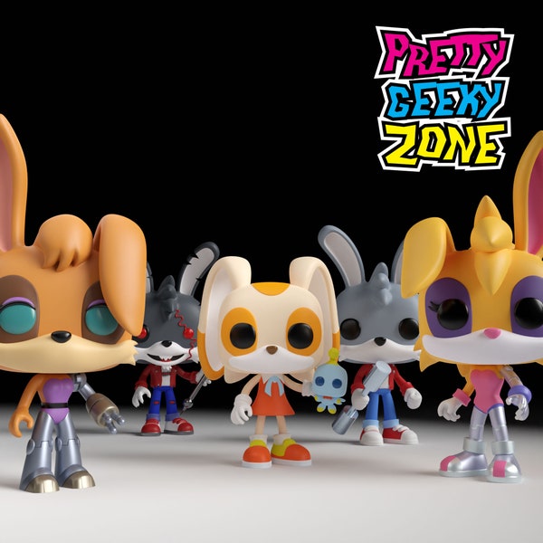 Custom Sonic the Hedgehog Funkos Set 3 - Bunnie Rabbot, Johnny Lightfoot, Cream the Rabbit