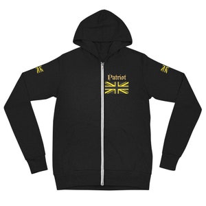 SWEAT À CAPUCHE PATRIOT DU ROYAUME-UNI | Sweat à capuche zippé fait main | Sweat à capuche coupe moderne | Sweat à capuche zippé sur le devant | Sweat à capuche léger et confortable polyvalent sur le thème du Royaume-Uni