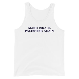 Make Israel Palestine Again Tank Top (navy text - cheap)