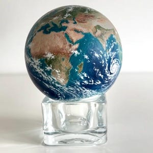 EARTH - Hand-Painted, high-finished planet on  3-inch wooden sphere. Art piece for your space decor and educational settings.