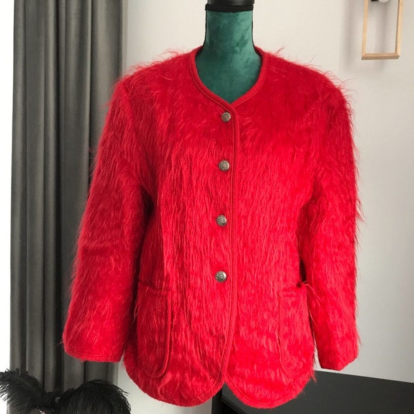 Rote, zottelige Vintage-Jacke von Edinburgh