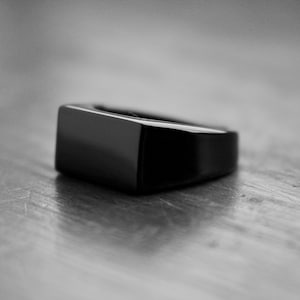 May include: A black signet ring with a rectangular face.