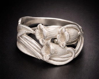 Vintage 830 Silver Spoon Ring – Bluebell Flower Design