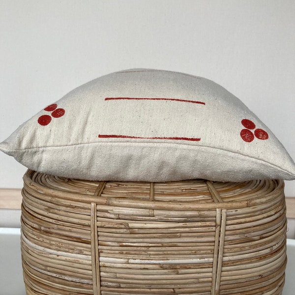 Cream Red Block Print Decorative Pillow Case