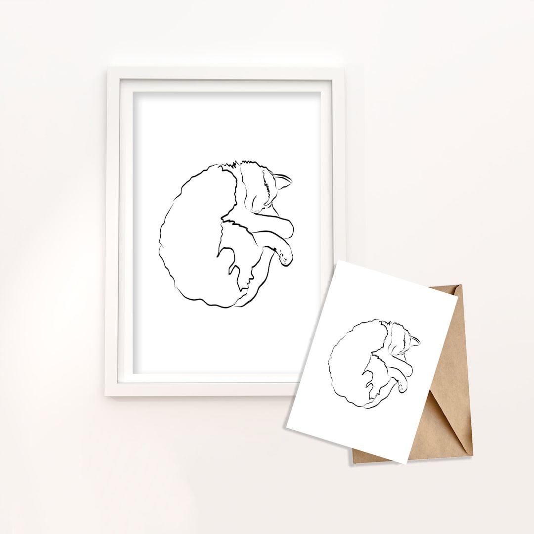 cat-line-drawing-gift-for-cat-lover-printable-cat-card-etsy