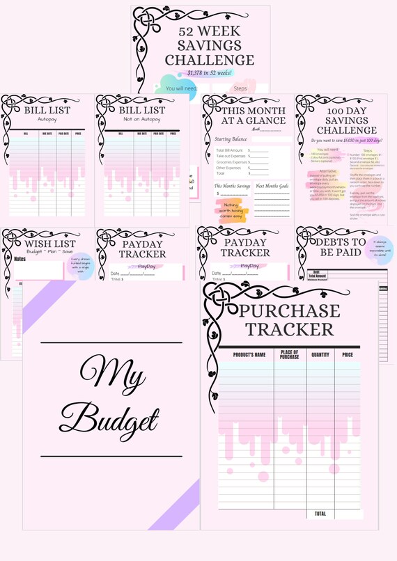 Pink Budget Binder PDF Pages Etsy