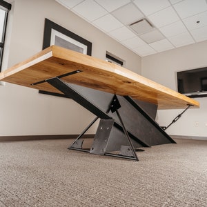 Ash Slab Conference Table with custom I-Beam Base