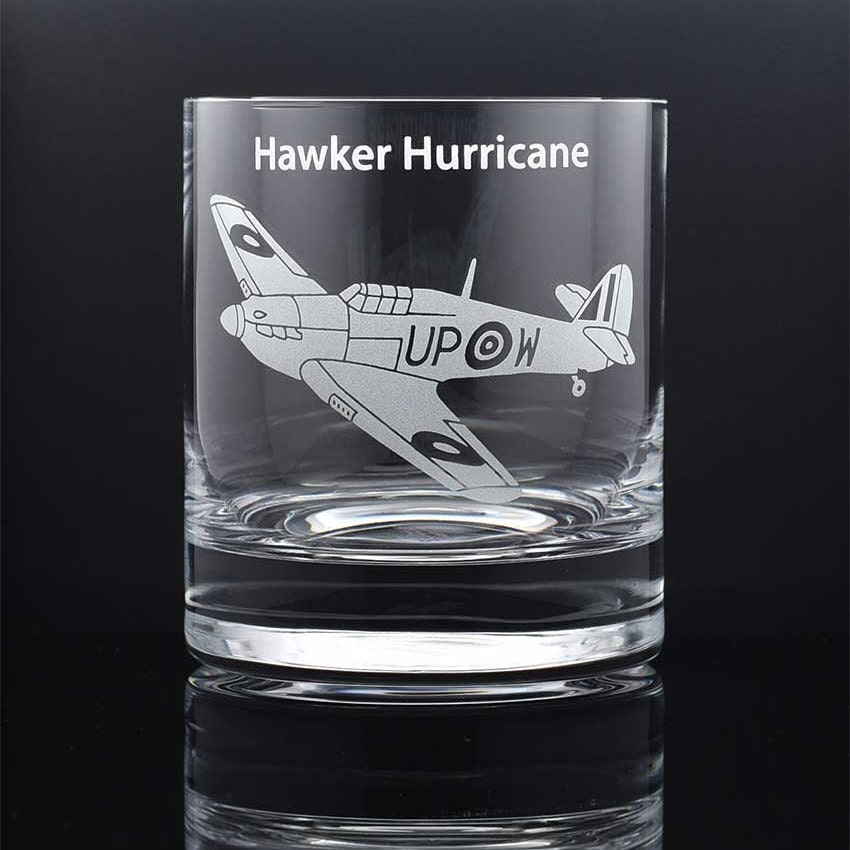 RAF WW2 Planes, Engraved Crystal Whisky Tumblers, Aviation Gift Plane