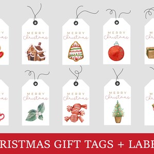 Merry Christmas Holiday Gift Tags Labels | DIY Christmas Gift Tags | Downloadable Printable Watercolor Holiday Wrapping Paper Tags Labels
