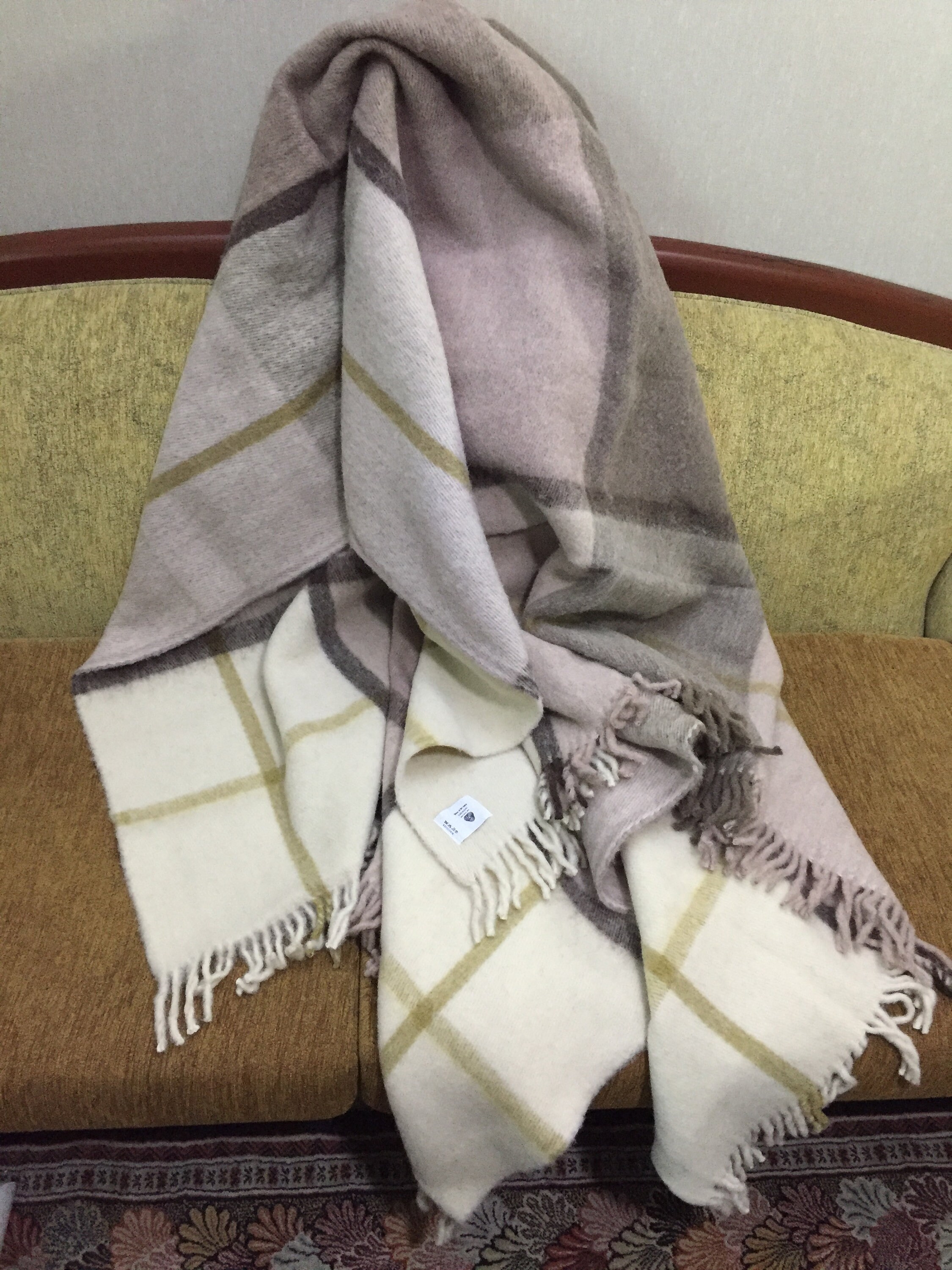 Brown&beige Tartan Plaid Wool Blanket, 100 Pure Qaraqul Wool Blanket