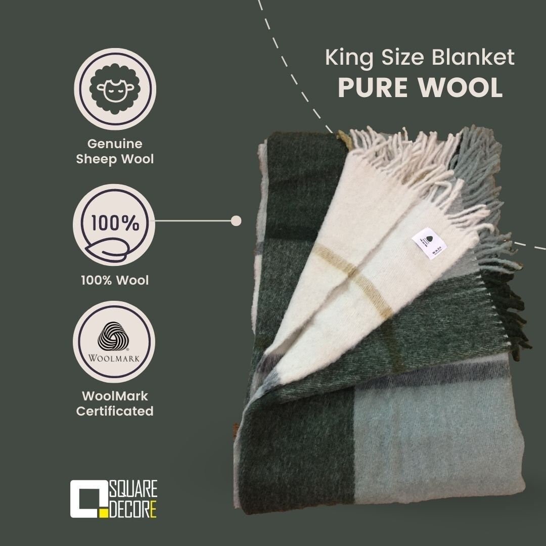 Green Tartan Plaid Wool Blanket, Warm & Cozy Weighted King Size Blanket